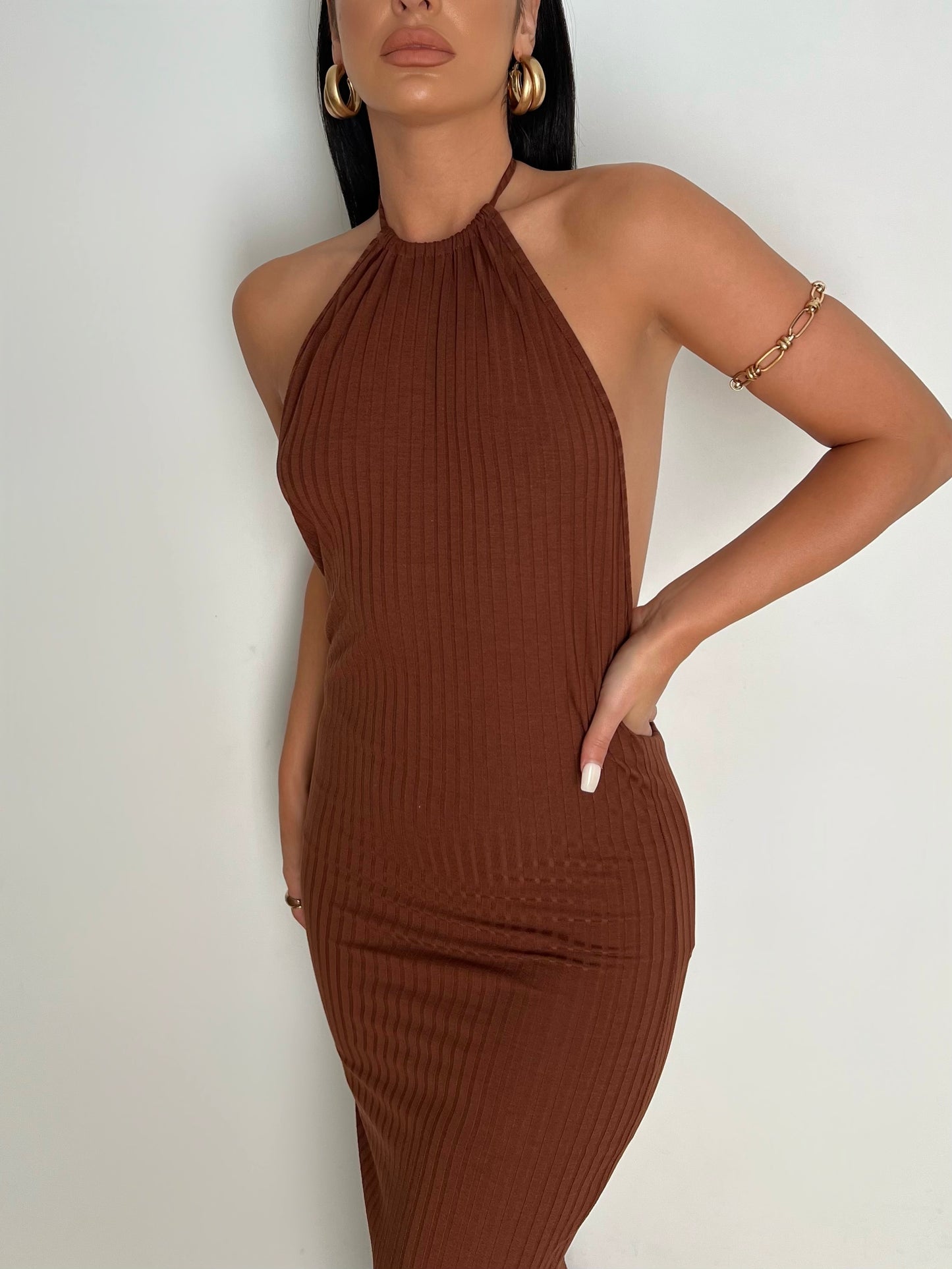 HARLO RIBBED MAXI - BROWN