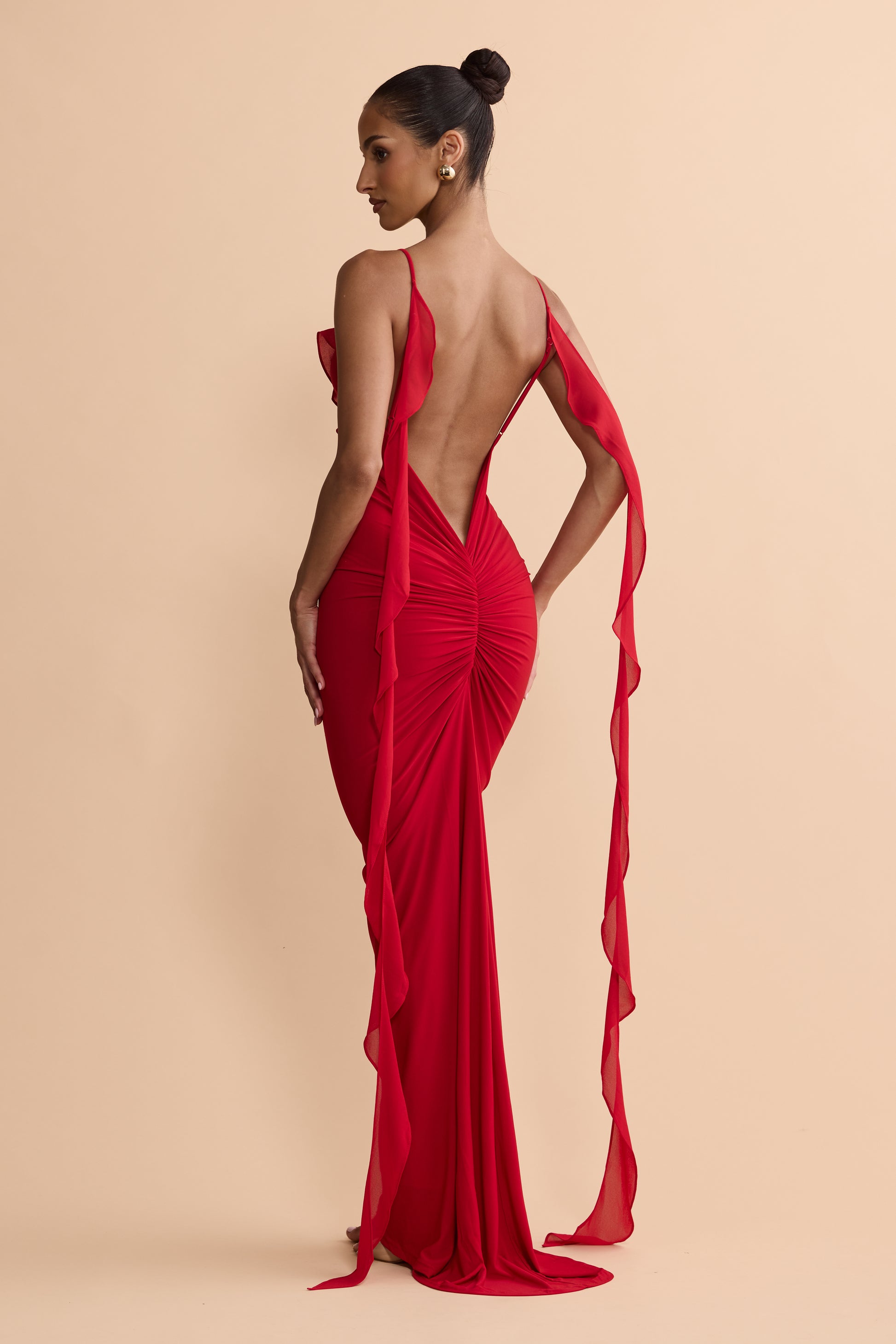 Daniela Backless Ruffle Gown | Red | Melani The Label Melani the label Daniela Backless Ruffle Gown | Red | Melani The Label Melani the label
