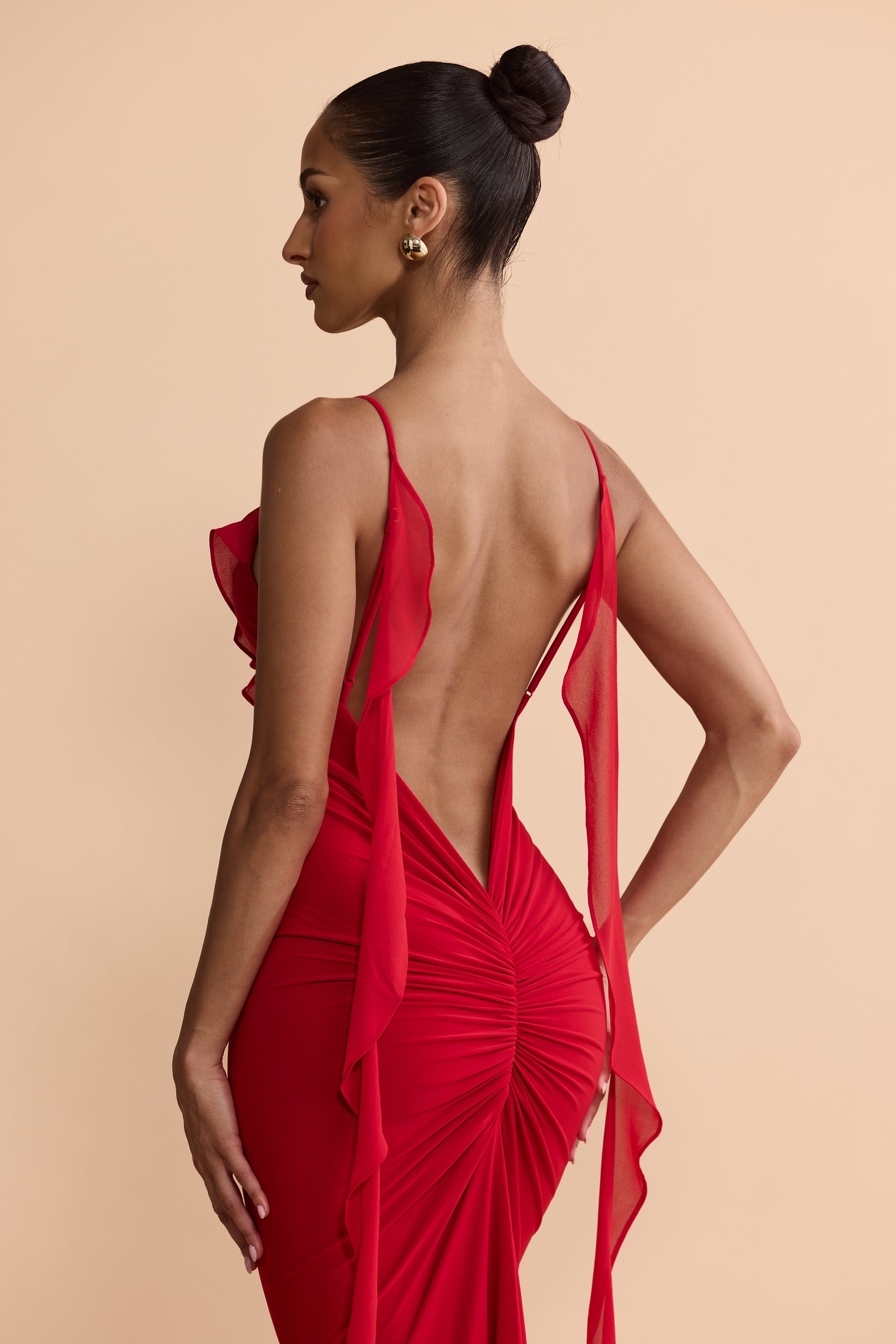 Daniela Backless Ruffle Gown | Red | Melani The Label Melani the label Daniela Backless Ruffle Gown | Red | Melani The Label Melani the label