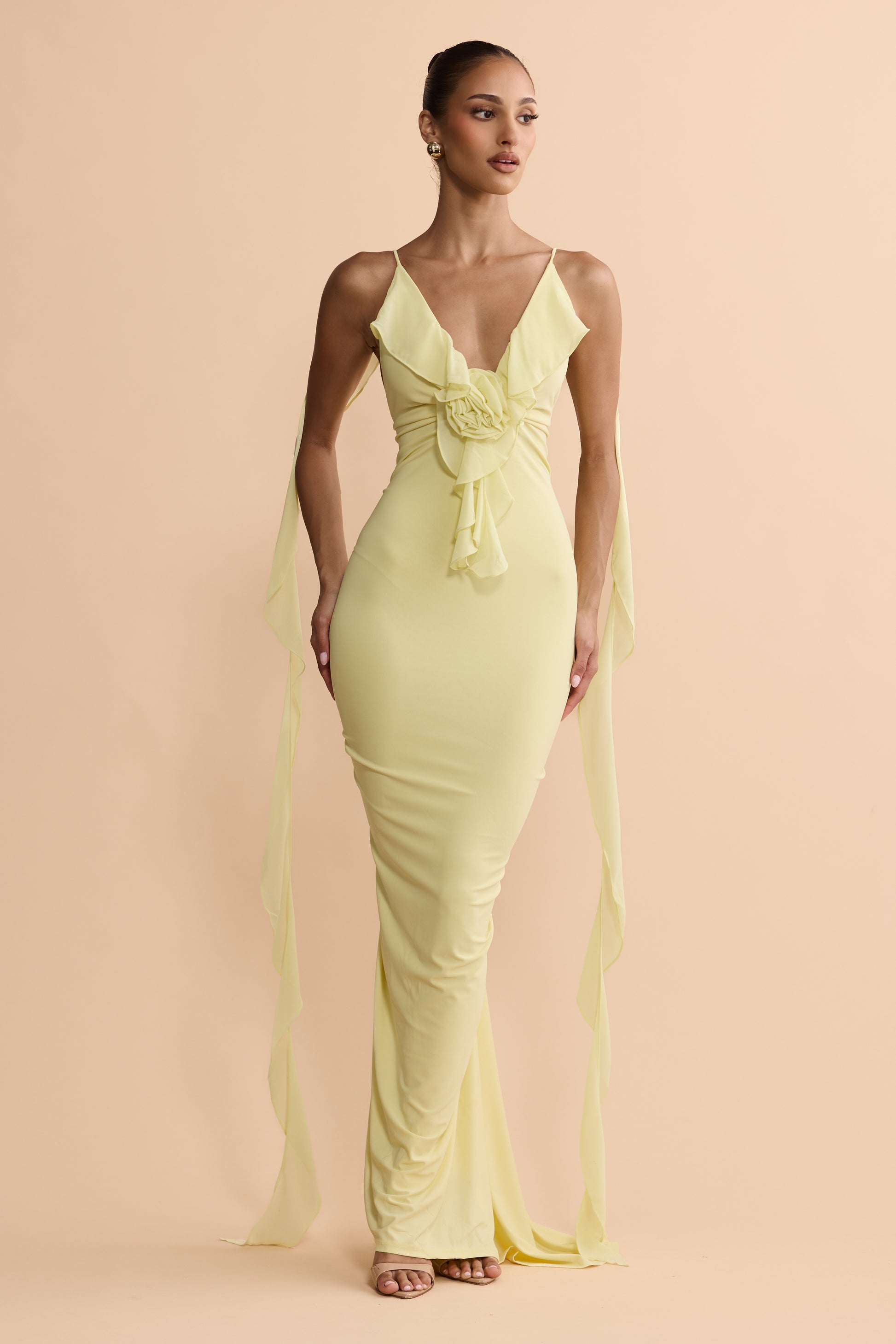 MLANI The Label DANIELA Low Back Rose Feature Dress Yellow / L AUS MLANI The Label DANIELA Low Back Rose Feature Dress Yellow / L AUS