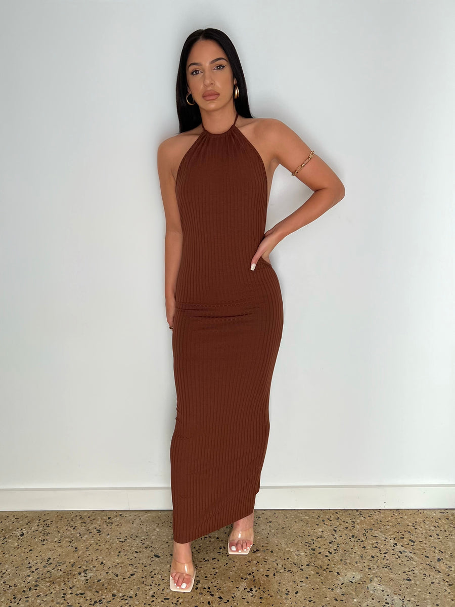 HARLO RIBBED MAXI - BROWN – Melani the label